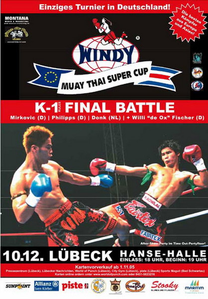 Windy Muay Thai Cup und K-1 Final Battle Plakat (Hiraku Hori, Kaoklai Kaennorsing) (K-1 Final Battle)