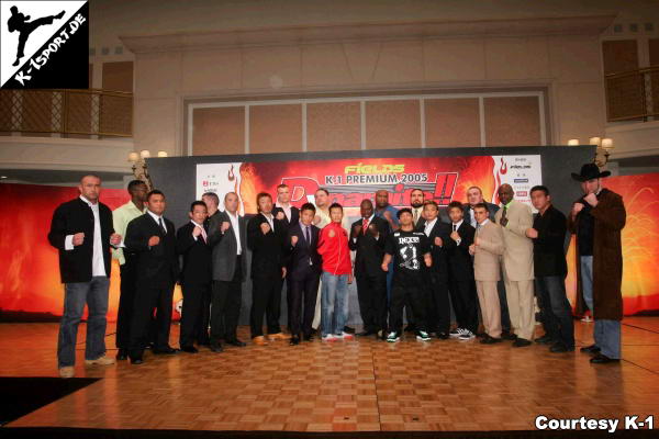 K-1 PREMIUM 2005 Dynamite!! Press Conference (Jerome Le Banner, Remy Bonjasky, Yoshihiro Nakao, Katsuhiko Nagata, Peter Aerts, Royler Gracie, Musashi, Semmy Schilt, Masato, Akebono, Genki Sudo, Bobby Ologun, Bob Sapp, Norifumi 'Kid' Yamamoto, The Predator, Akira Ohigashi, Hideo Tokoro, Alan Karaev, Remigijus Morkevicius, Ernesto Hoost, Shungo Oyama, Heath Herring) (K-1 PREMIUM 2005 Dynamite!! )