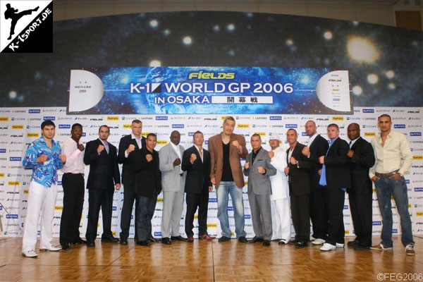 Press Conference (Ruslan Karaev, Remy Bonjasky, Glaube Feitosa, Semmy Schilt, Ray Sefo, Ernesto Hoost, Musashi, Hong-man Choi, Chalid 'Die Faust', Yusuke Fujimoto, Stefan Leko, Bjorn Bregy, Paul Slowinski, Gary Goodridge, Badr Hari) (K-1 World Grand Prix 2006 Final Elimination)