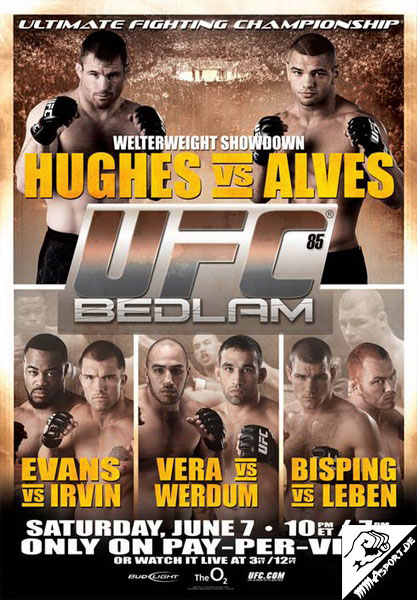 Poster (Rashad Evans, Matt Hughes, James Irvin, Brandon Vera, Fabricio Werdum, Thiago Alves, Michael Bisping, Chris Leben) (UFC 85: Bedlam)
